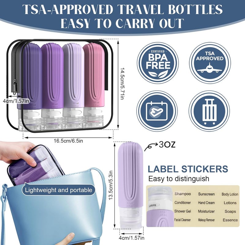 YIIMER Travel Bottles for Toiletries, 3oz TSA Approved Travel Size Toiletries, Silicone Leak-Proof Refillable Containers, Squeezable Liquid Essentials Bottles W/Clear Bag (PURPLE) - Image 5